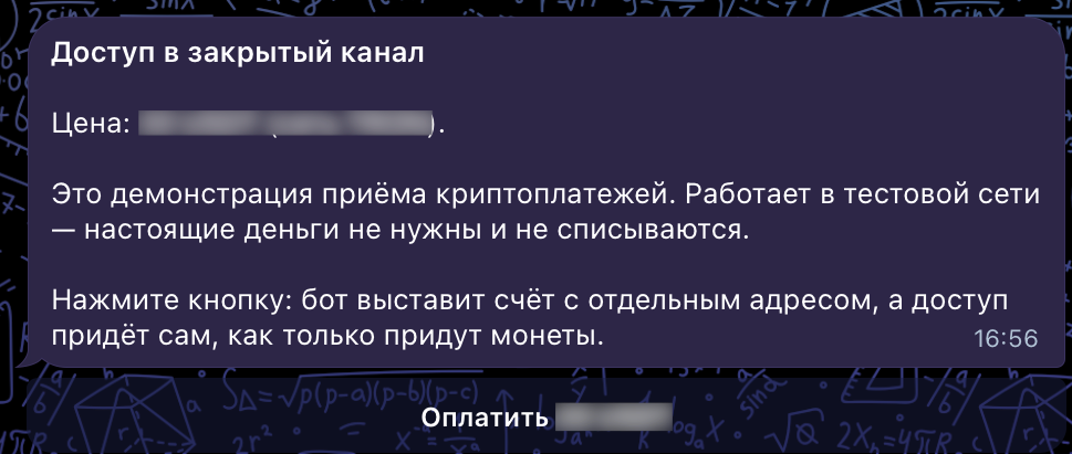 Сообщение бота с предложением оплатить
